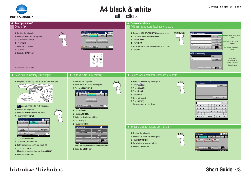 A4 black & white, Short guide 3/3, Multifunctional | Konica Minolta bizhub 36 User Manual | Page 3 / 3