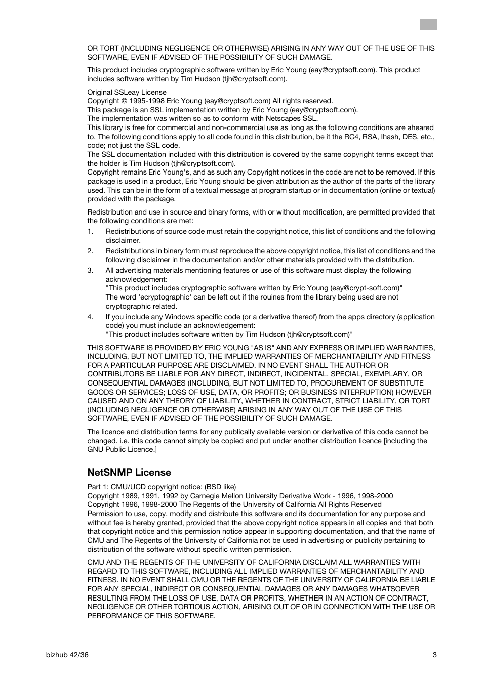 Netsnmp license | Konica Minolta bizhub 42 User Manual | Page 4 / 11