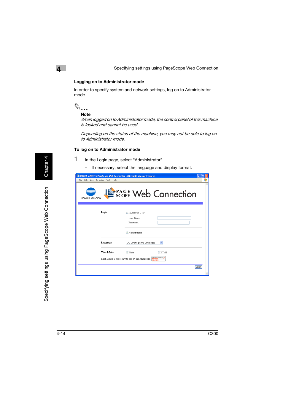 Logging on to administrator mode, To log on to administrator mode | Konica Minolta bizhub C300 User Manual | Page 271 / 392