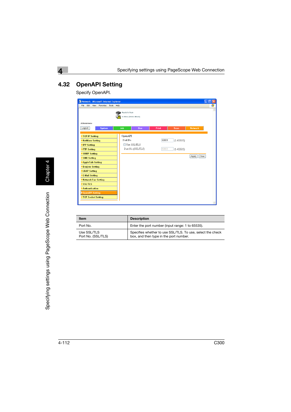 32 openapi setting, Openapi setting -112 | Konica Minolta bizhub C300 User Manual | Page 369 / 392