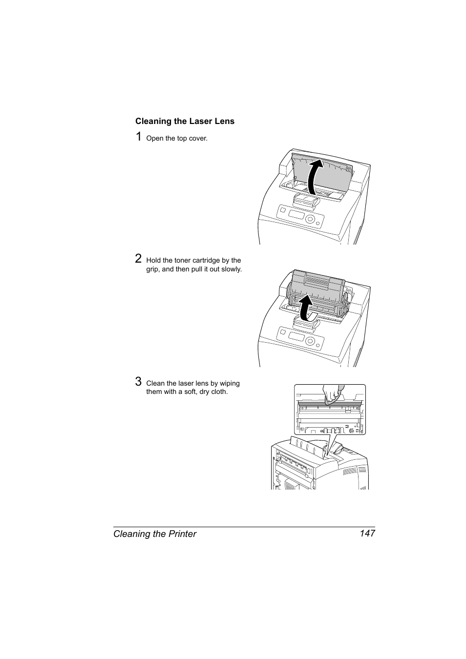 Cleaning the laser lens, Cleaning the laser lens 147 | Konica Minolta bizhub 40P User Manual | Page 157 / 236