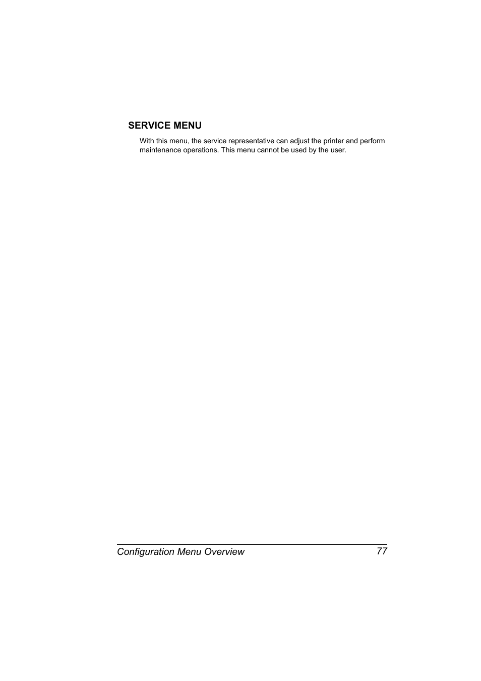 Service menu, Service menu 77 | Konica Minolta bizhub 40P User Manual | Page 87 / 236