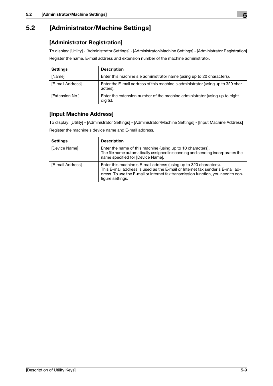 2 [administrator/machine settings, Administrator registration, Input machine address | Konica Minolta bizhub 4050 User Manual | Page 38 / 65