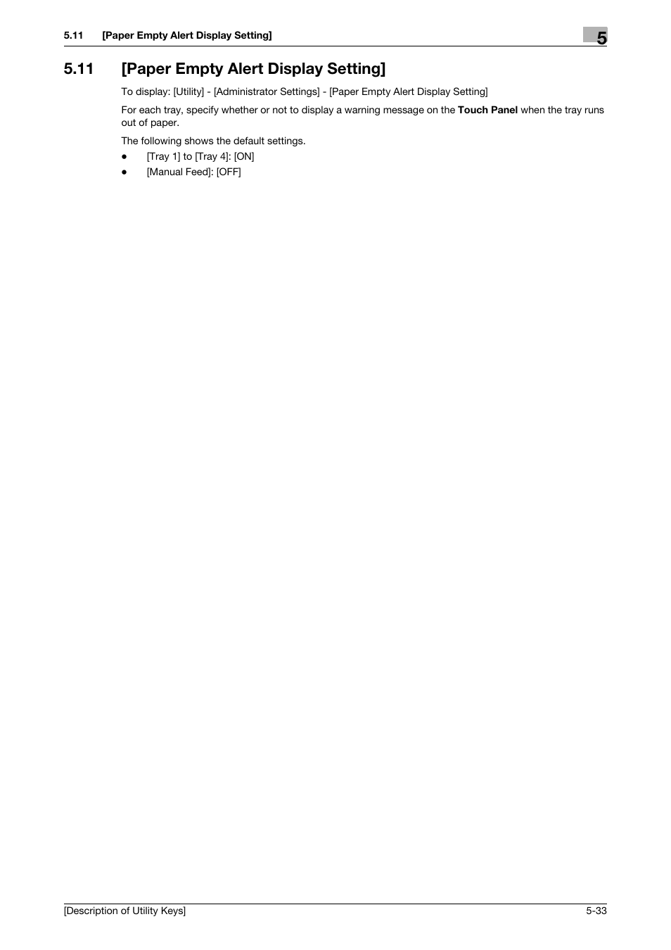 11 [paper empty alert display setting, Paper empty alert display setting] -33 | Konica Minolta bizhub 4050 User Manual | Page 62 / 65