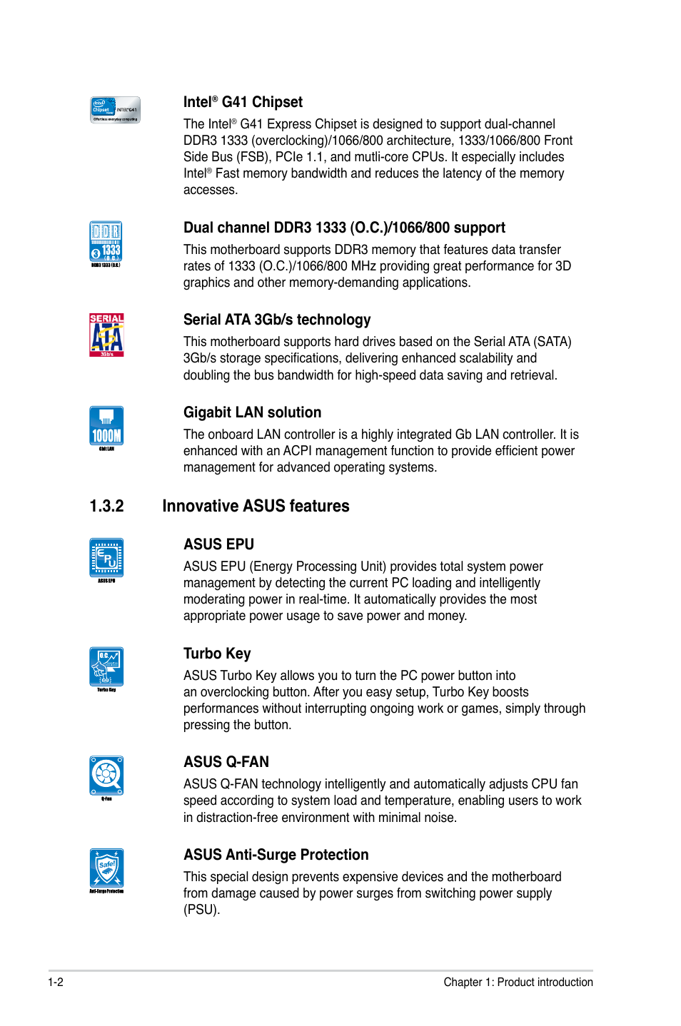 2 innovative asus features, Innovative asus features -2 | Asus P5G41TD-M PRO User Manual | Page 12 / 60