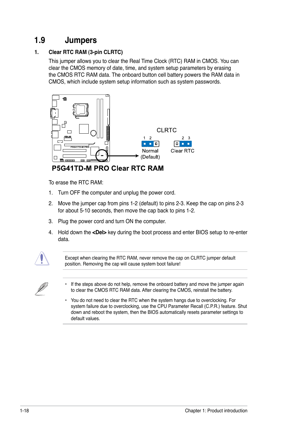 9 jumpers, Jumpers -18 | Asus P5G41TD-M PRO User Manual | Page 28 / 60