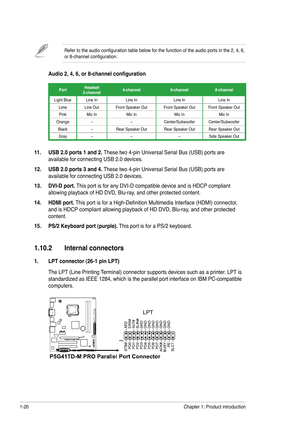 2 internal connectors, 2 internal connectors -20 | Asus P5G41TD-M PRO User Manual | Page 30 / 60