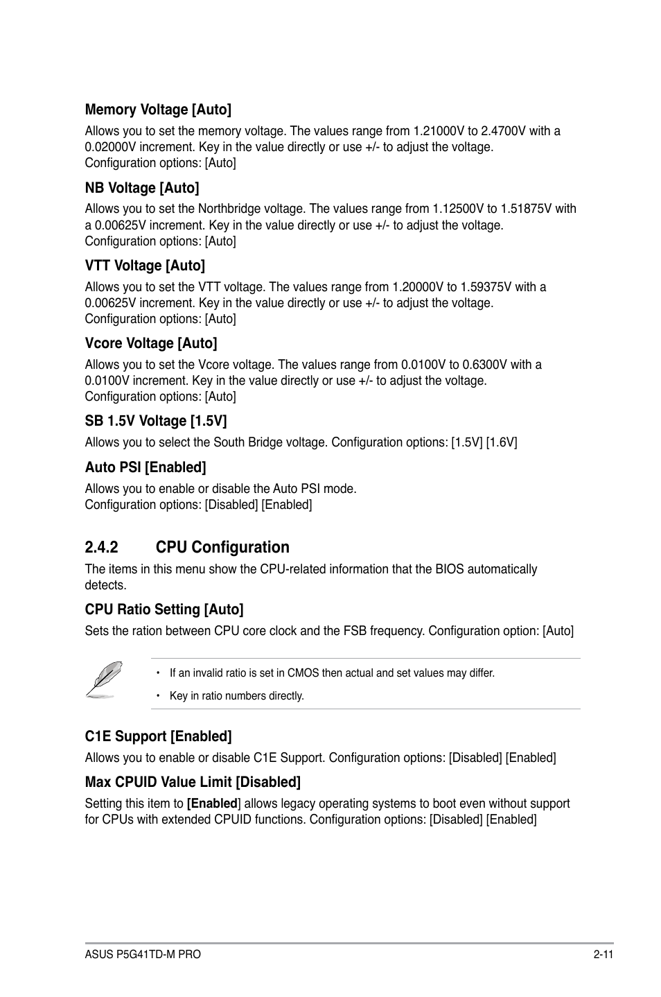 2 cpu configuration, Cpu configuration -11 | Asus P5G41TD-M PRO User Manual | Page 49 / 60