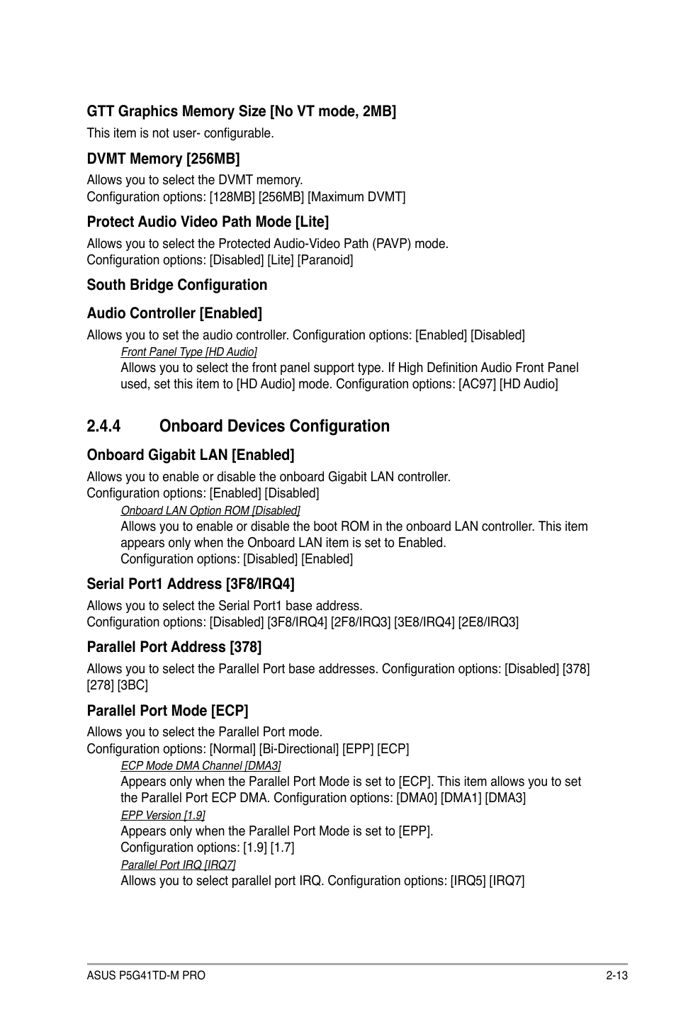 4 onboard devices configuration, Onboard devices configuration -13 | Asus P5G41TD-M PRO User Manual | Page 51 / 60