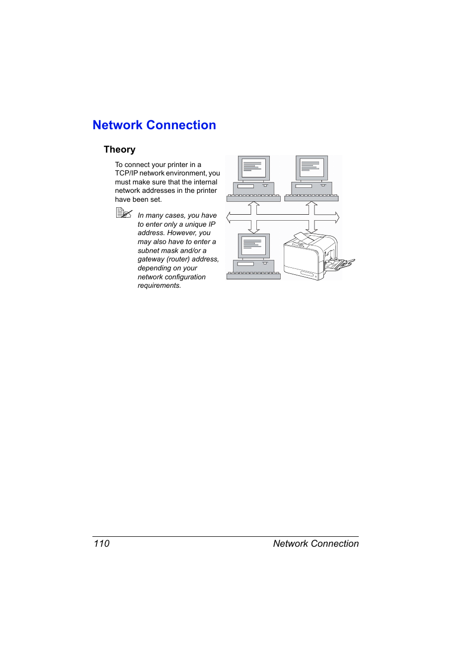 Network connection, Theory, Network connection 110 | Theory 110 | Konica Minolta magicolor 4650 User Manual | Page 128 / 334