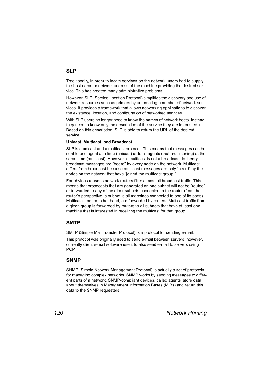 Smtp, Snmp, Slp 120 smtp 120 | Snmp 120 | Konica Minolta magicolor 4650 User Manual | Page 138 / 334