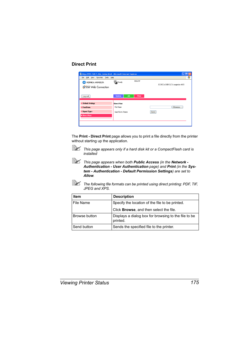 Direct print, Direct print 175 | Konica Minolta magicolor 4650 User Manual | Page 193 / 334