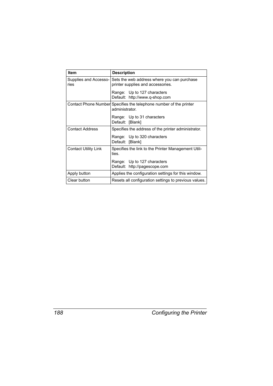 Configuring the printer 188 | Konica Minolta magicolor 4650 User Manual | Page 206 / 334