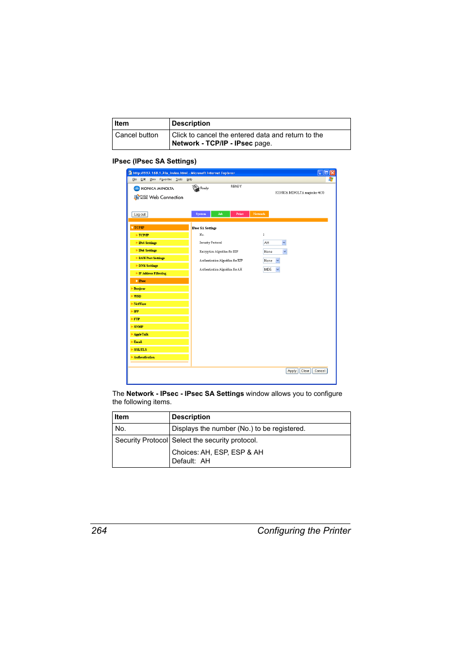 Configuring the printer 264 | Konica Minolta magicolor 4650 User Manual | Page 282 / 334