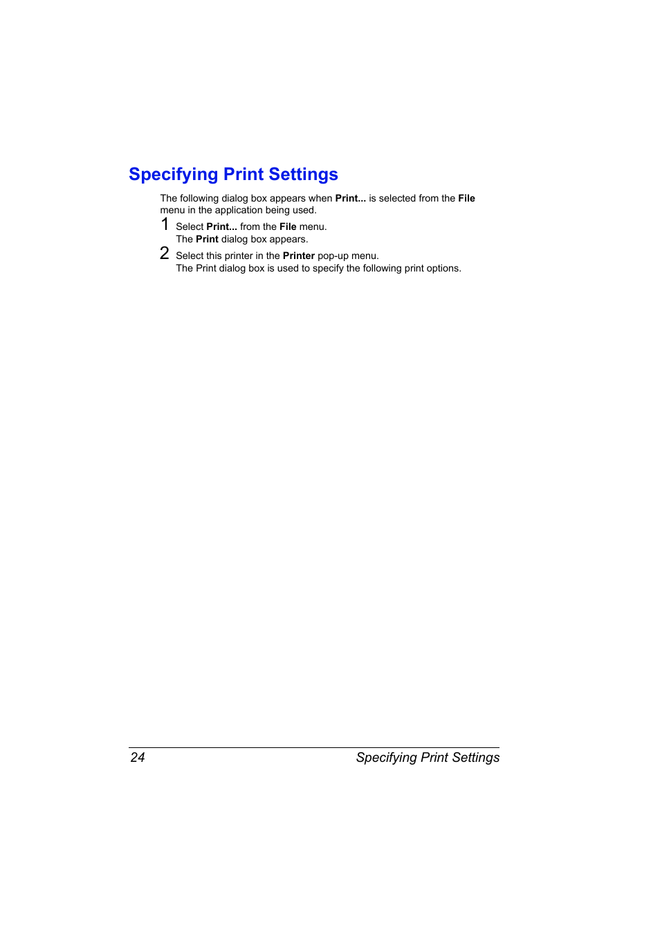 Specifying print settings, Specifying print settings 24 | Konica Minolta magicolor 4650 User Manual | Page 42 / 334