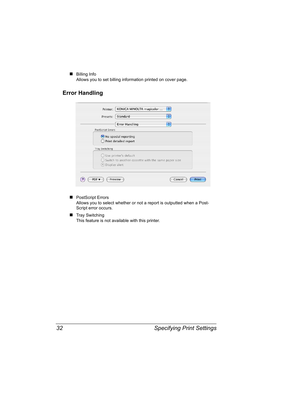 Error handling, Error handling 32 | Konica Minolta magicolor 4650 User Manual | Page 50 / 334