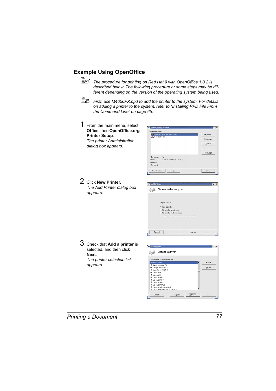 Example using openoffice, Example using openoffice 77 | Konica Minolta magicolor 4650 User Manual | Page 95 / 334