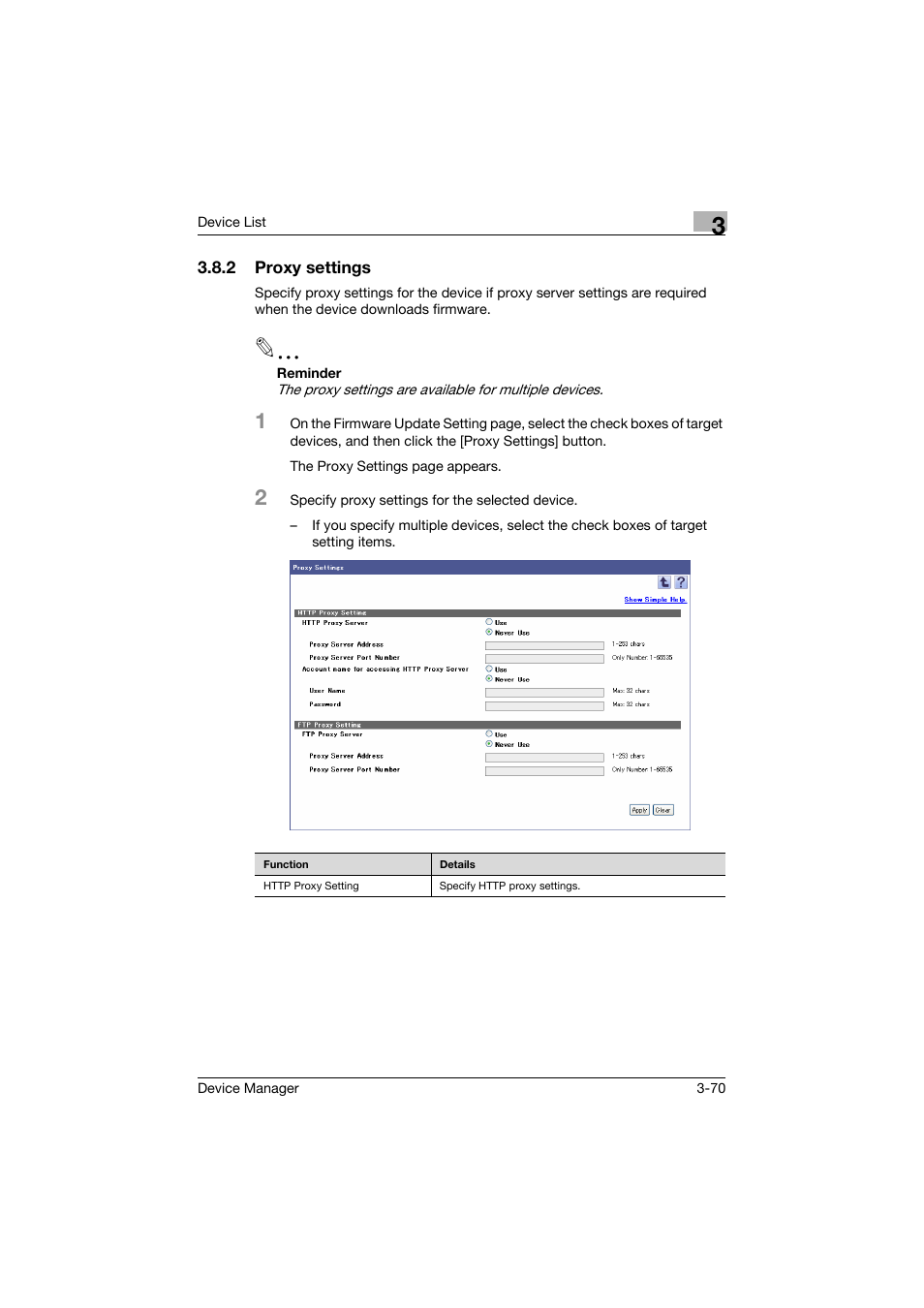 2 proxy settings, Proxy settings -70 | Konica Minolta PageScope Net Care Device Manager User Manual | Page 100 / 331