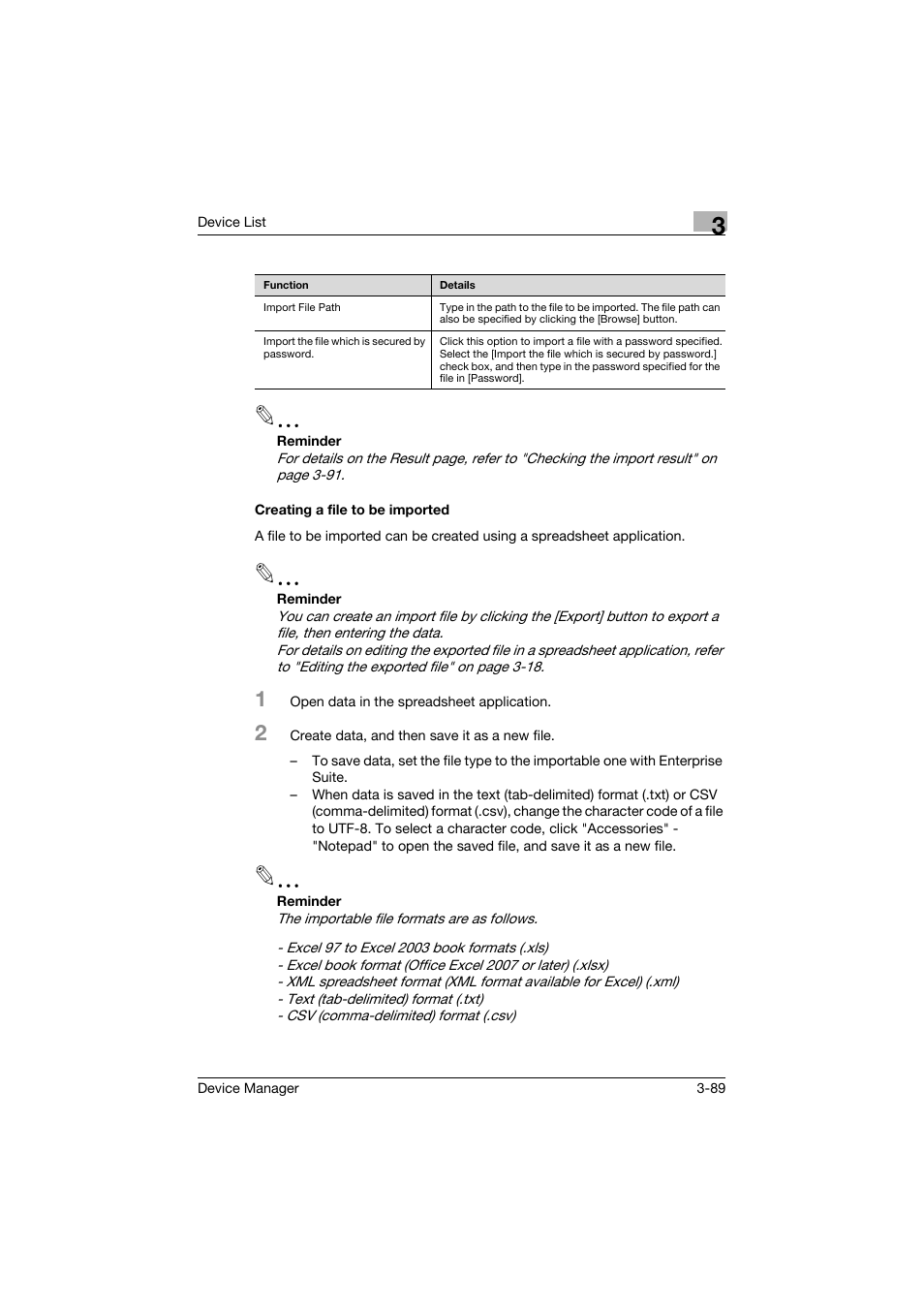 Creating a file to be imported, Creating a file to be imported -89 | Konica Minolta PageScope Net Care Device Manager User Manual | Page 119 / 331