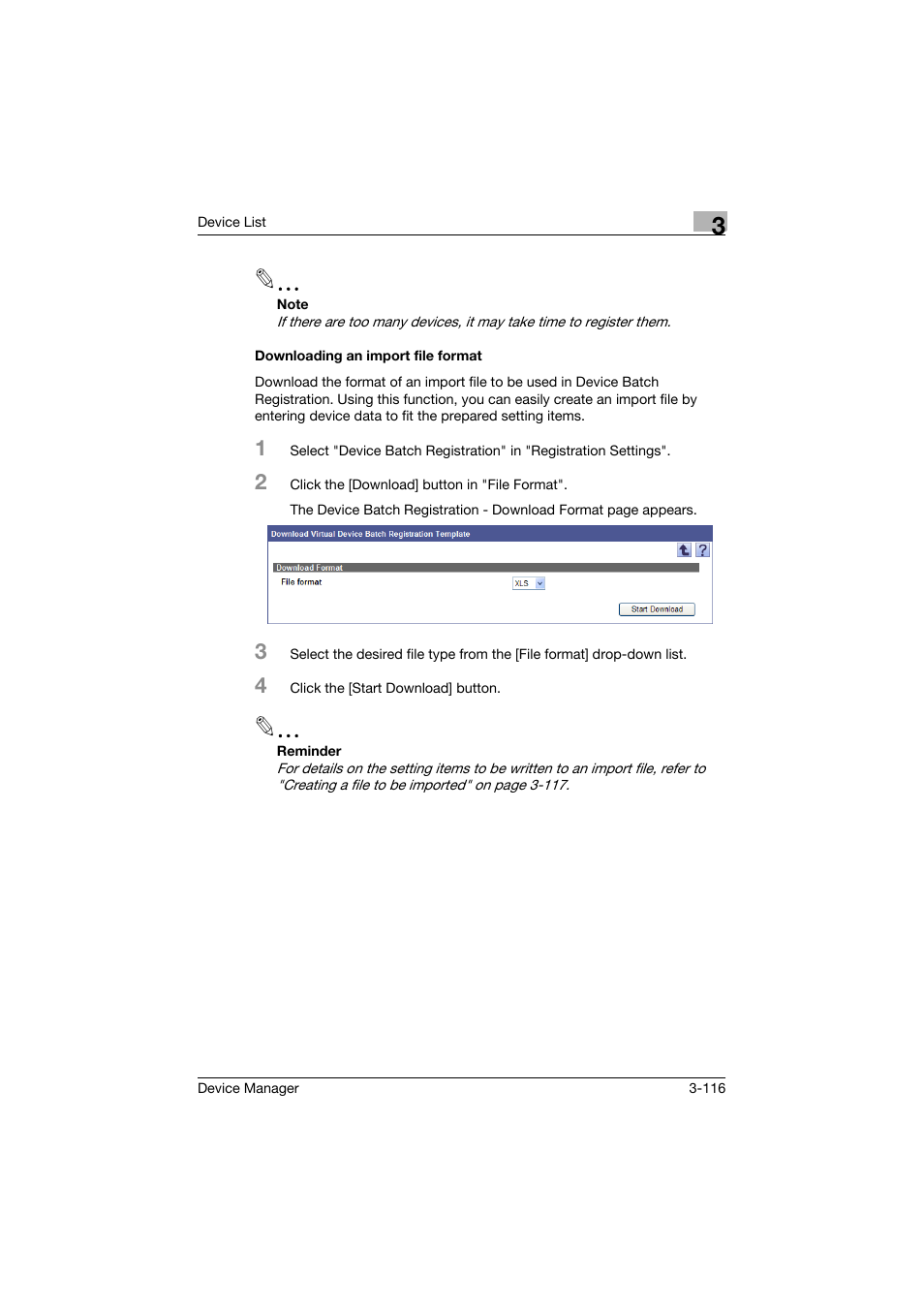 Downloading an import file format, Downloading an import file format -116 | Konica Minolta PageScope Net Care Device Manager User Manual | Page 146 / 331