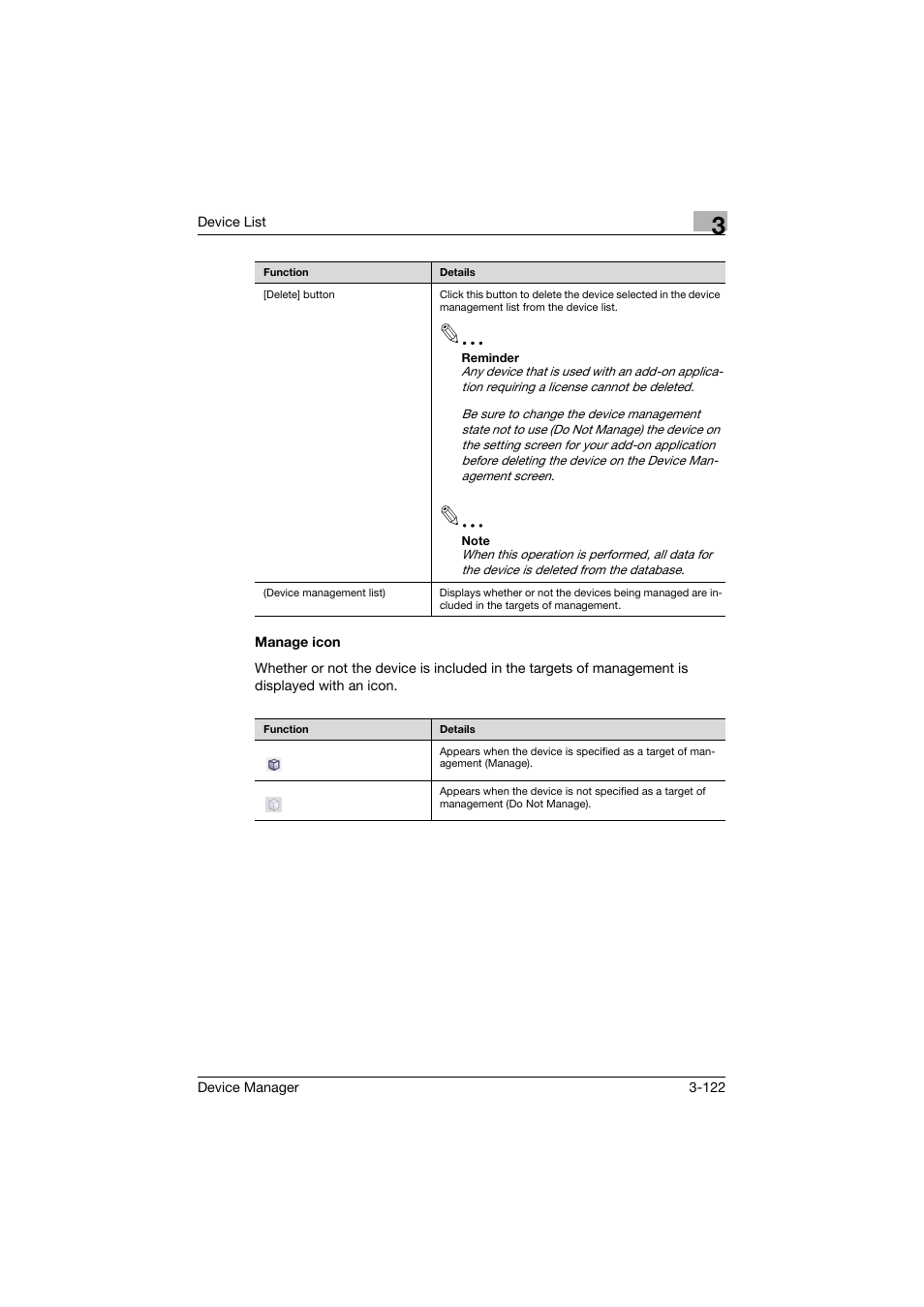 Manage icon, Manage icon -122 | Konica Minolta PageScope Net Care Device Manager User Manual | Page 152 / 331