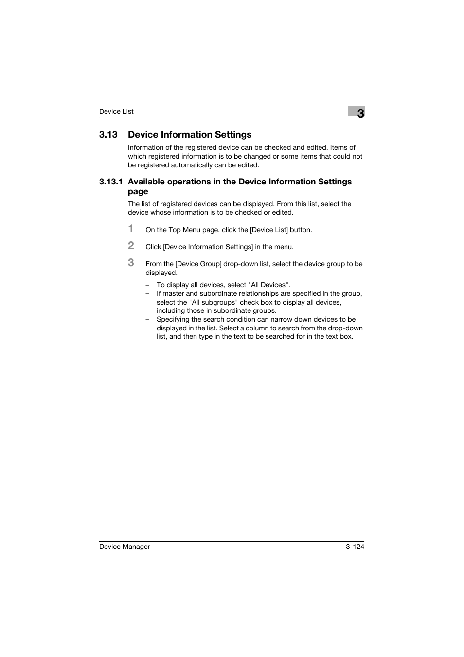 13 device information settings, Device information settings -124, P. 3-124) | Konica Minolta PageScope Net Care Device Manager User Manual | Page 154 / 331