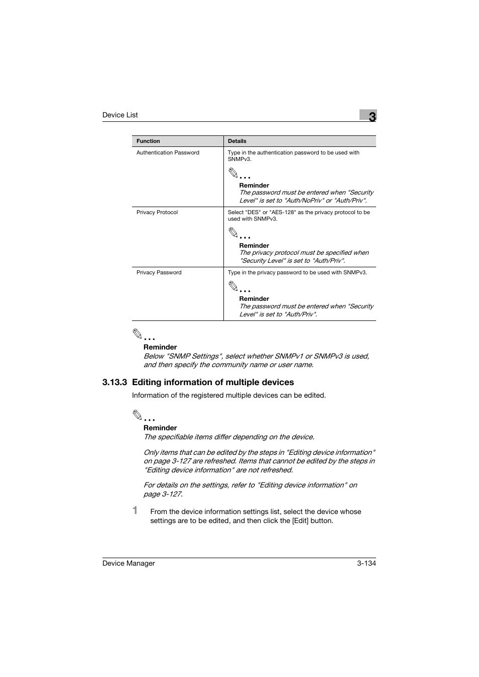 3 editing information of multiple devices, Editing information of multiple devices -134 | Konica Minolta PageScope Net Care Device Manager User Manual | Page 164 / 331