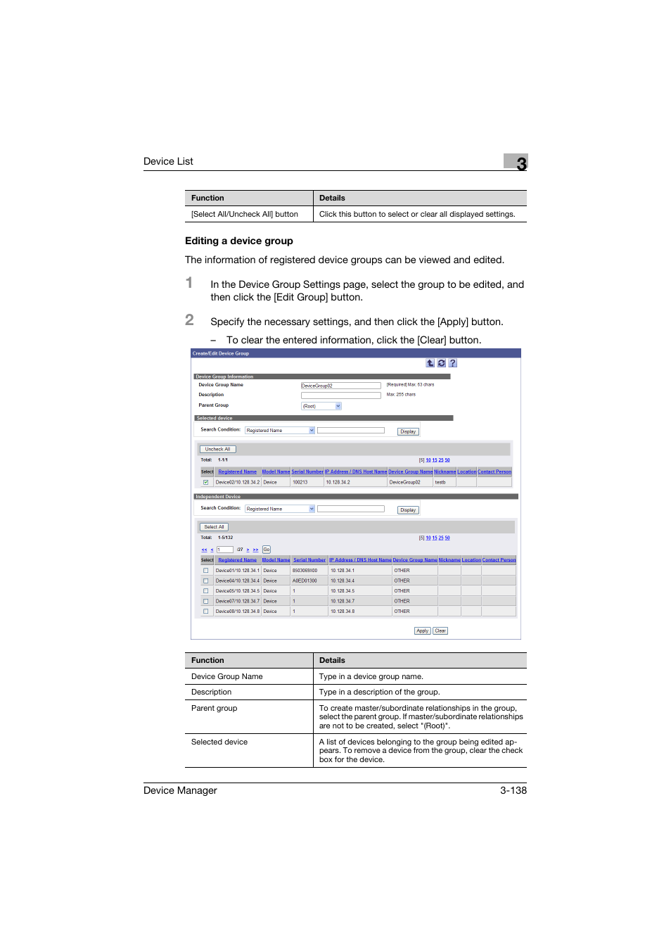 Editing a device group, Editing a device group -138 | Konica Minolta PageScope Net Care Device Manager User Manual | Page 168 / 331
