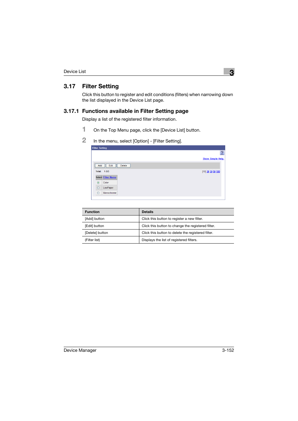 17 filter setting, Filter setting -152 | Konica Minolta PageScope Net Care Device Manager User Manual | Page 182 / 331