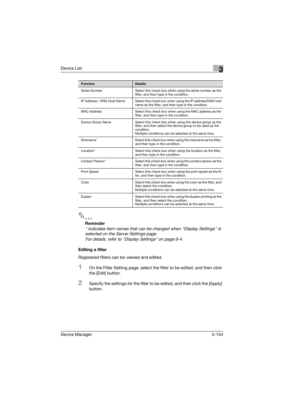 Editing a filter, Editing a filter -154 | Konica Minolta PageScope Net Care Device Manager User Manual | Page 184 / 331