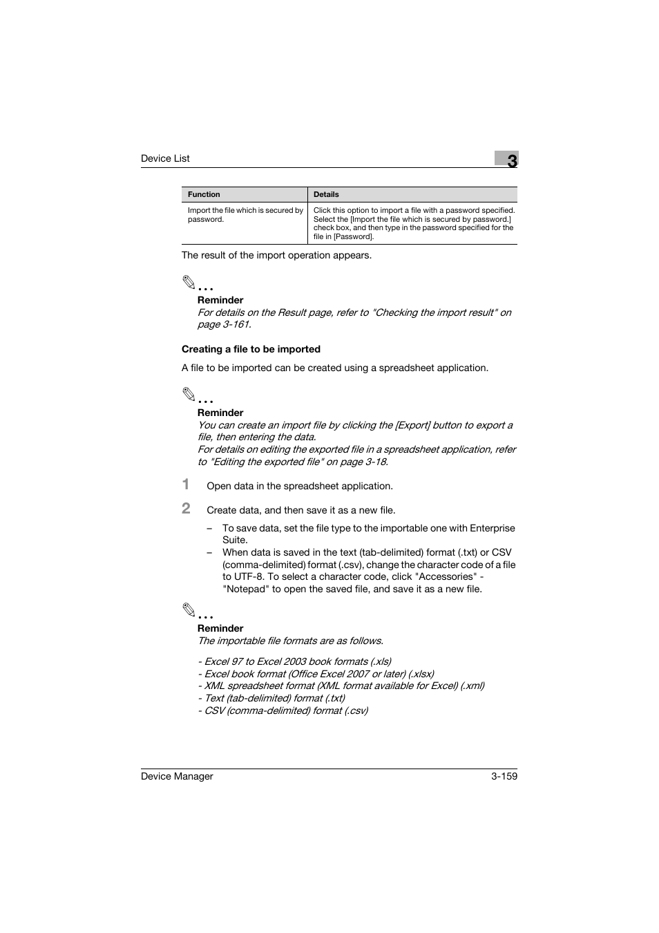 Creating a file to be imported, Creating a file to be imported -159 | Konica Minolta PageScope Net Care Device Manager User Manual | Page 189 / 331