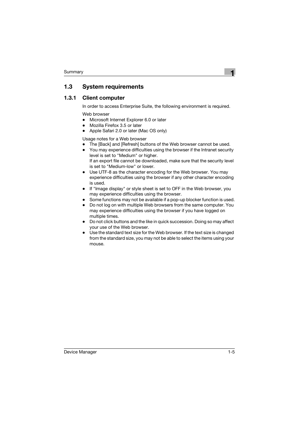 3 system requirements, 1 client computer, System requirements -5 | Client computer -5 | Konica Minolta PageScope Net Care Device Manager User Manual | Page 19 / 331