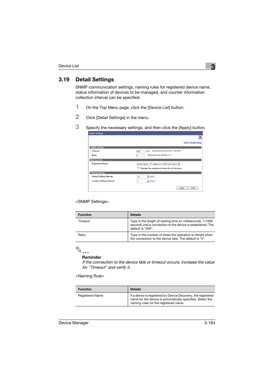 19 detail settings, Detail settings -164 | Konica Minolta PageScope Net Care Device Manager User Manual | Page 194 / 331