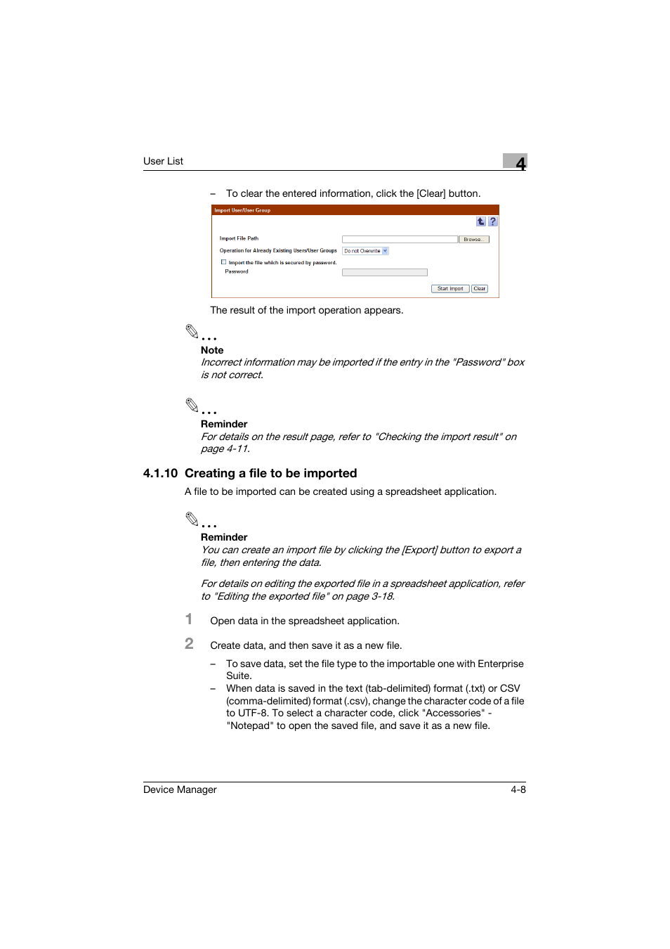 10 creating a file to be imported, Creating a file to be imported -8 | Konica Minolta PageScope Net Care Device Manager User Manual | Page 203 / 331