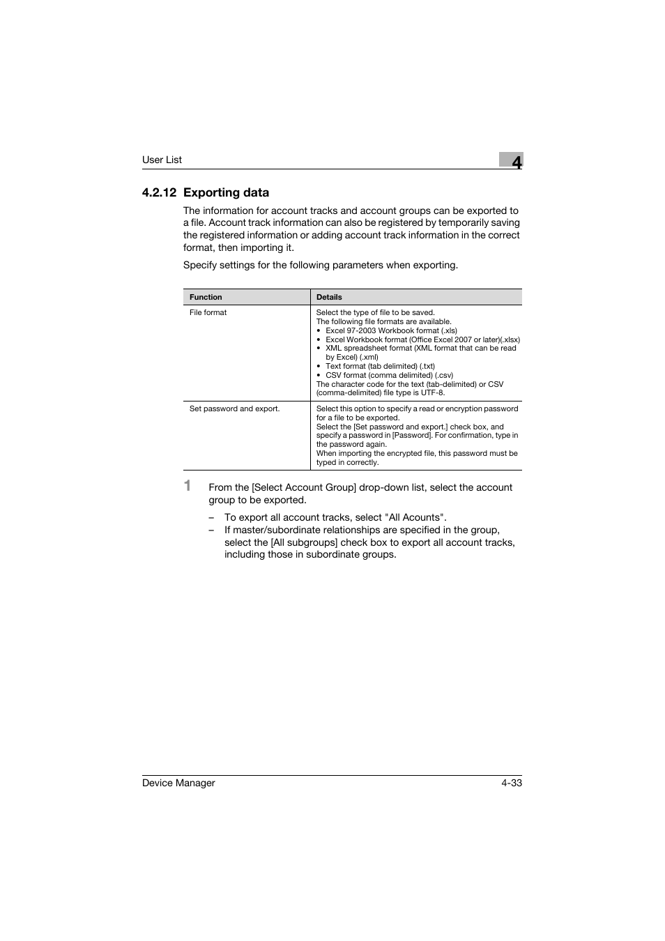 12 exporting data, Exporting data -33 | Konica Minolta PageScope Net Care Device Manager User Manual | Page 228 / 331