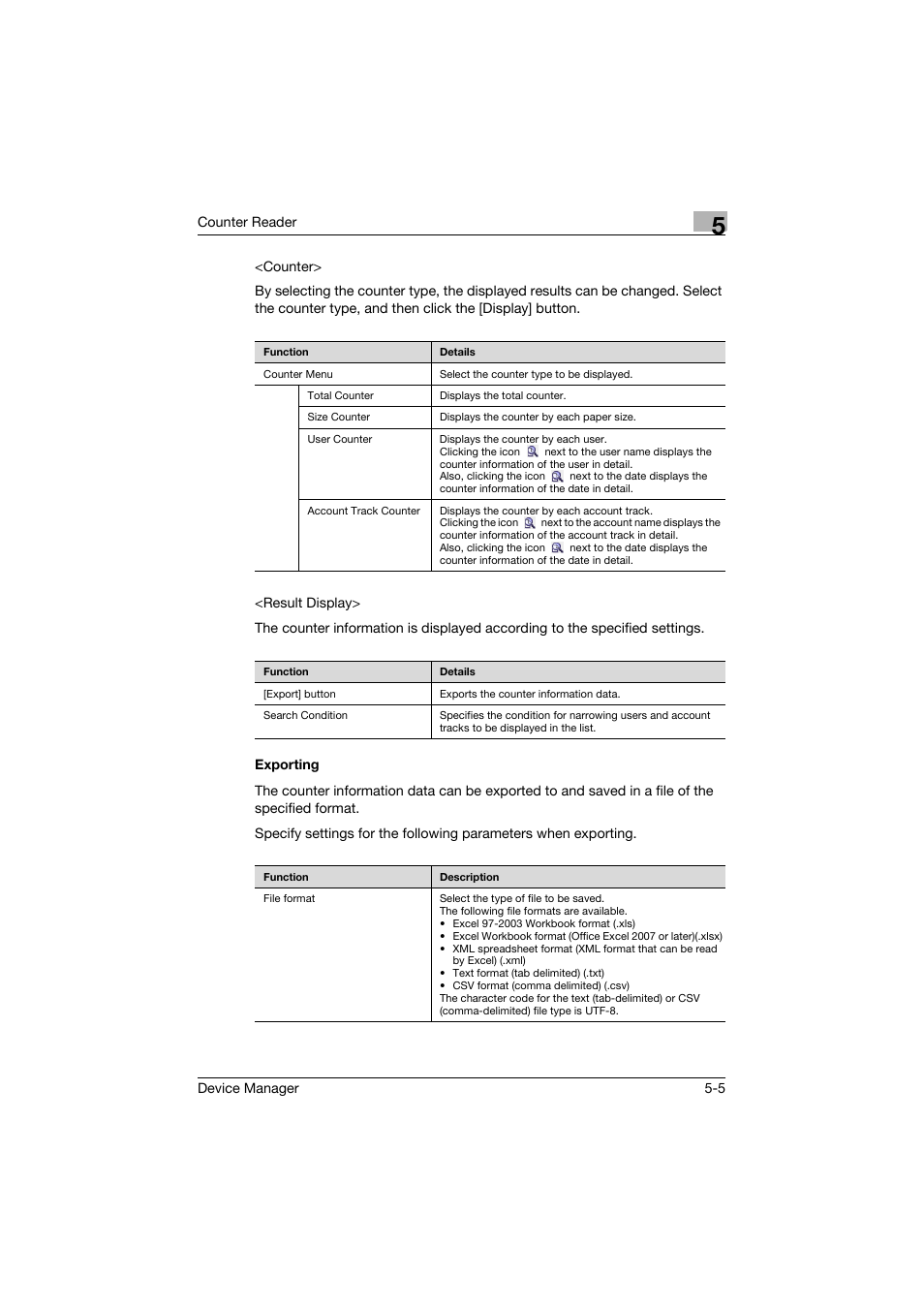 Exporting, Exporting -5 | Konica Minolta PageScope Net Care Device Manager User Manual | Page 246 / 331