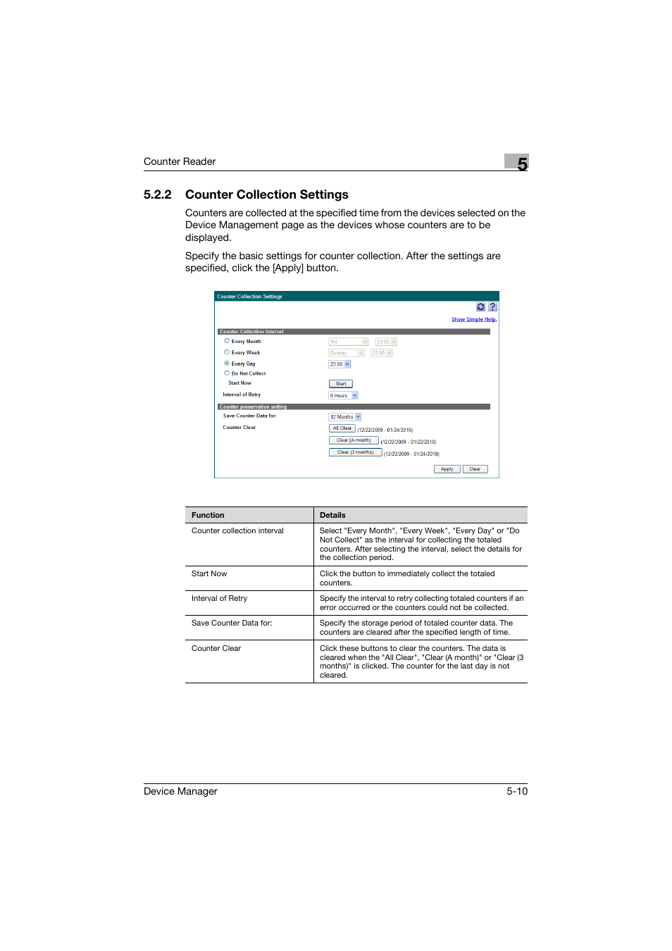 2 counter collection settings, Counter collection settings -10, P. 5-10) | Konica Minolta PageScope Net Care Device Manager User Manual | Page 251 / 331