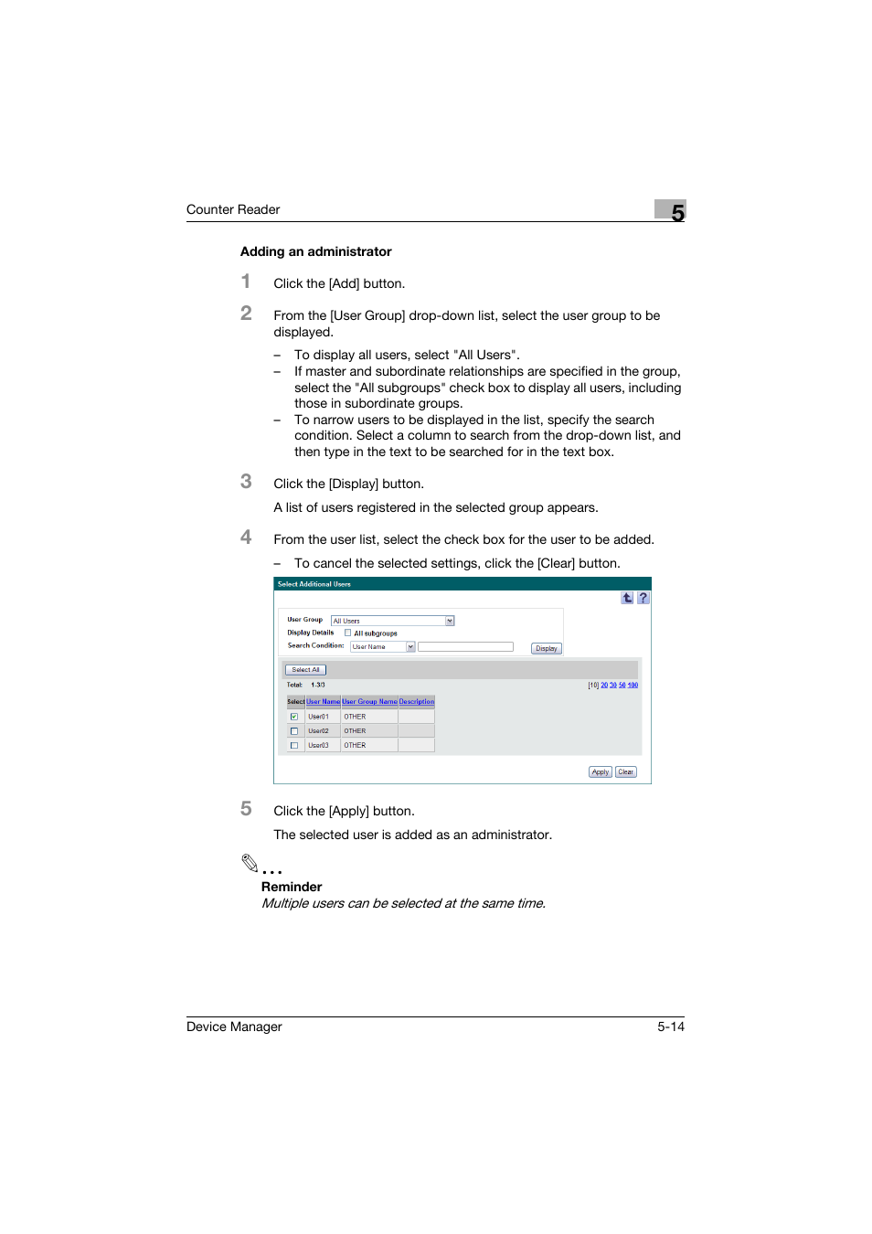 Adding an administrator, Adding an administrator -14 | Konica Minolta PageScope Net Care Device Manager User Manual | Page 255 / 331