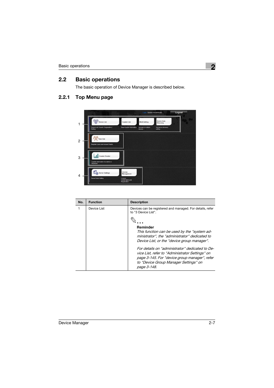 2 basic operations, Basic operations -7 | Konica Minolta PageScope Net Care Device Manager User Manual | Page 27 / 331