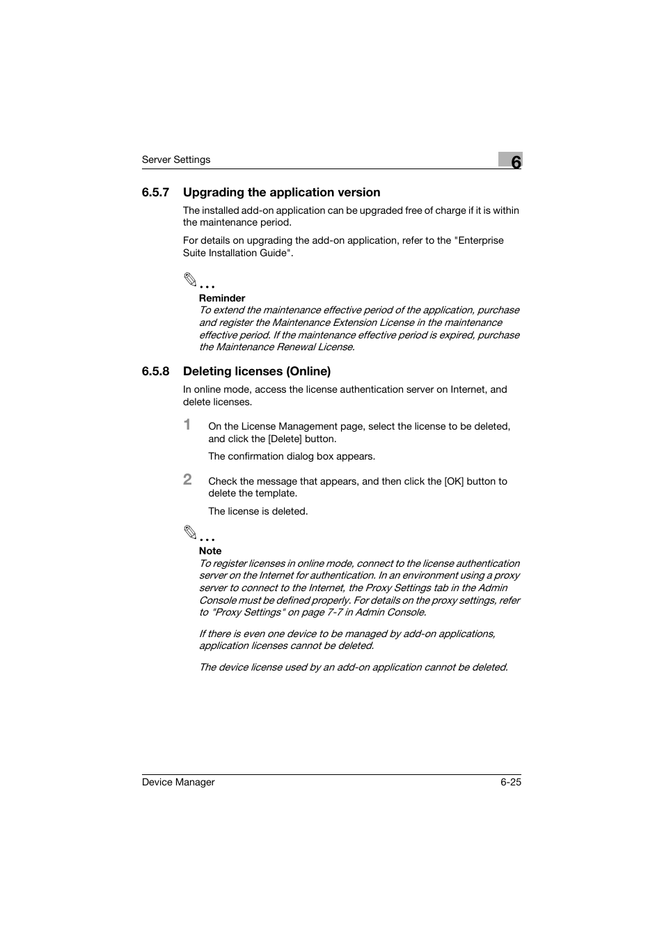 7 upgrading the application version, 8 deleting licenses (online), Upgrading the application version -25 | Deleting licenses (online) -25 | Konica Minolta PageScope Net Care Device Manager User Manual | Page 283 / 331