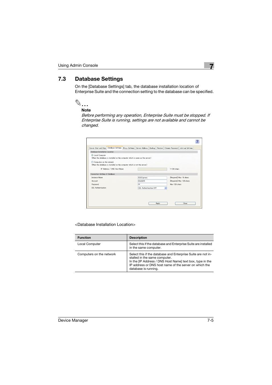 3 database settings, Database settings -5 | Konica Minolta PageScope Net Care Device Manager User Manual | Page 292 / 331