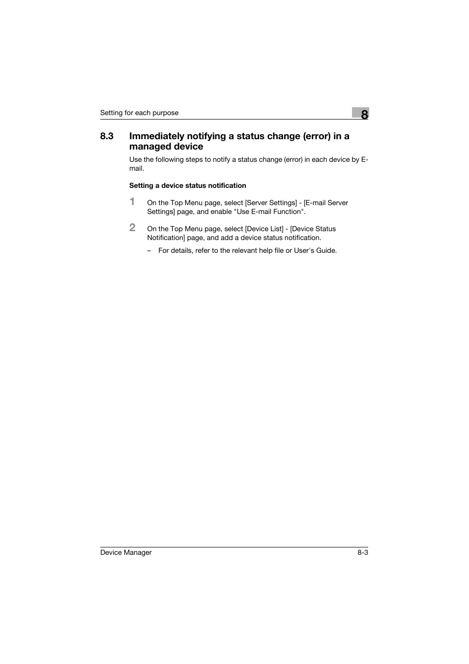 Setting a device status notification, Setting a device status notification -3 | Konica Minolta PageScope Net Care Device Manager User Manual | Page 317 / 331