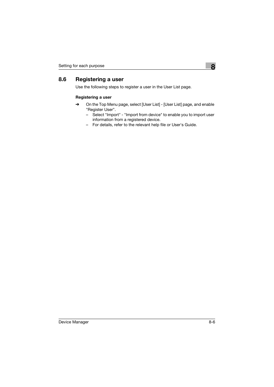 6 registering a user, Registering a user, Registering a user -6 | Konica Minolta PageScope Net Care Device Manager User Manual | Page 320 / 331