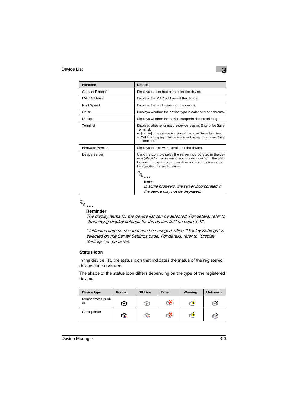 Status icon, Status icon -3 | Konica Minolta PageScope Net Care Device Manager User Manual | Page 33 / 331