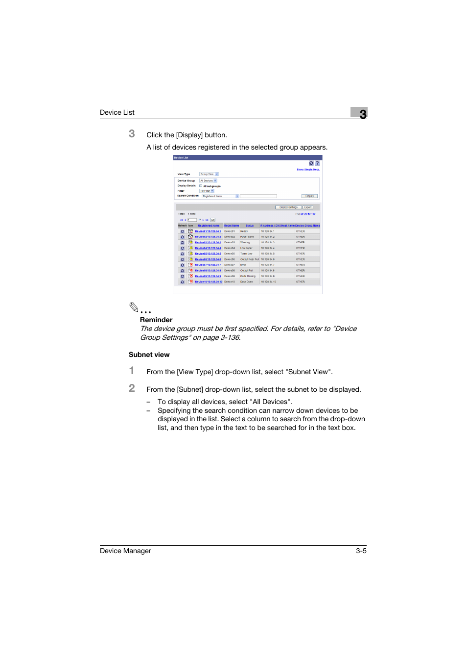 Subnet view, Subnet view -5 | Konica Minolta PageScope Net Care Device Manager User Manual | Page 35 / 331