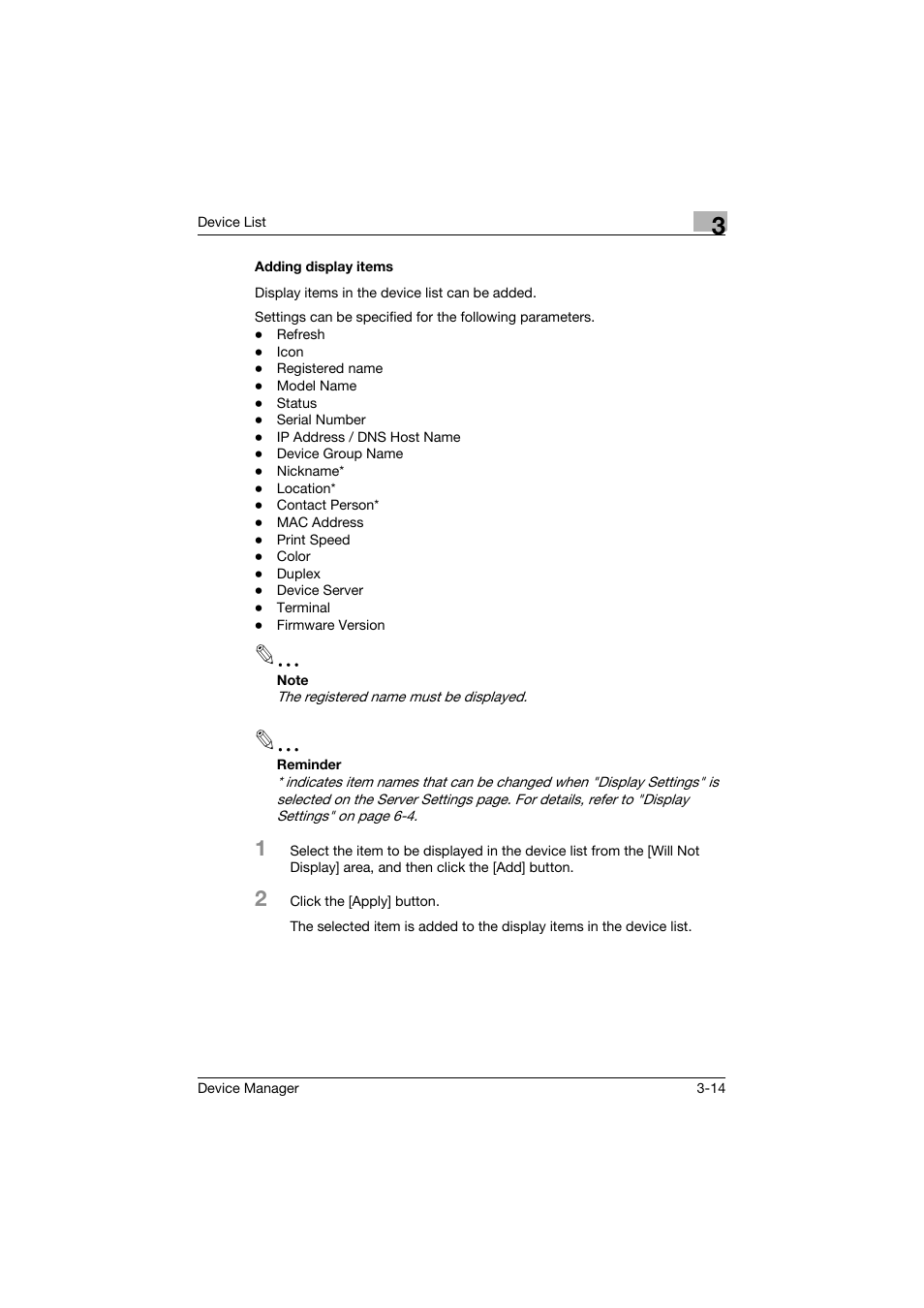 Adding display items, Adding display items -14 | Konica Minolta PageScope Net Care Device Manager User Manual | Page 44 / 331