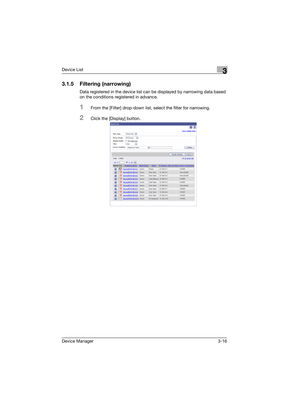 5 filtering (narrowing), Filtering (narrowing) -16 | Konica Minolta PageScope Net Care Device Manager User Manual | Page 46 / 331