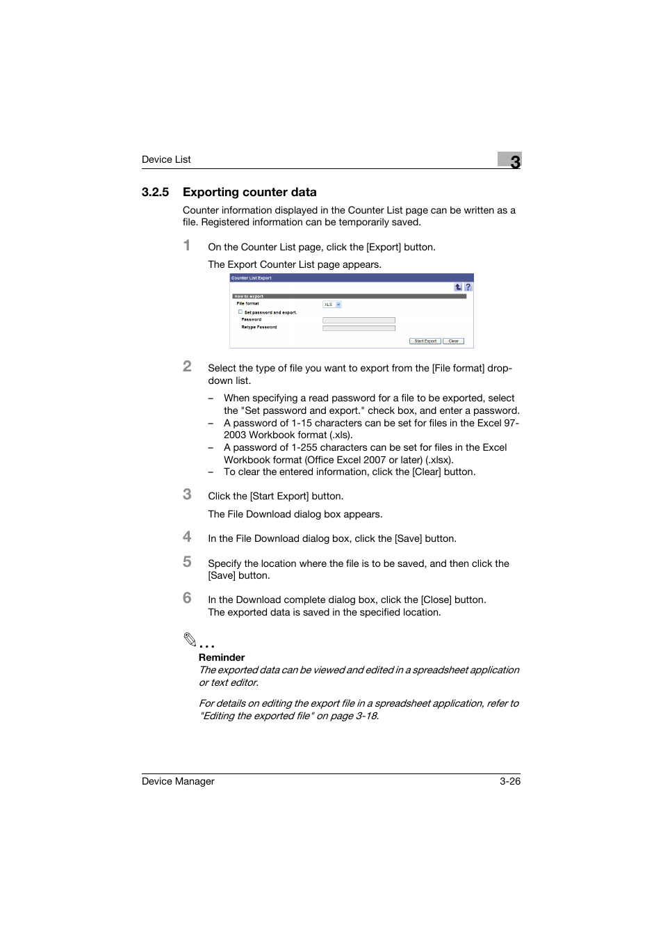 5 exporting counter data, Exporting counter data -26 | Konica Minolta PageScope Net Care Device Manager User Manual | Page 56 / 331