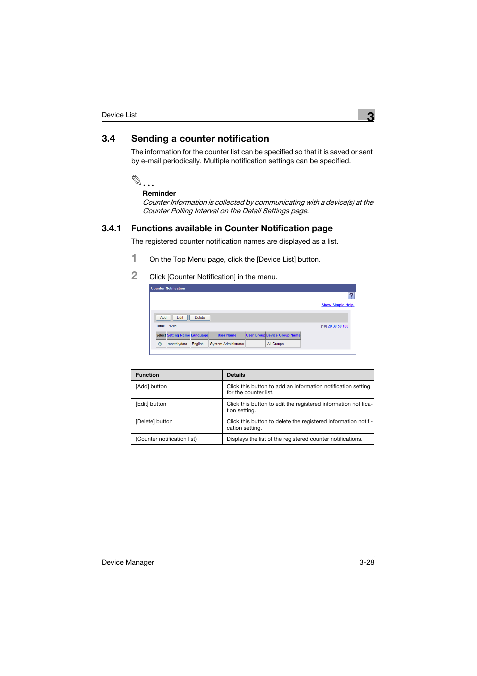 4 sending a counter notification, Sending a counter notification -28 | Konica Minolta PageScope Net Care Device Manager User Manual | Page 58 / 331