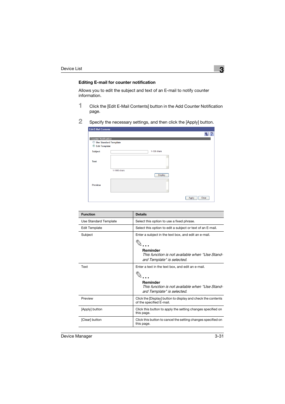 Editing e-mail for counter notification, Editing e-mail for counter notification -31 | Konica Minolta PageScope Net Care Device Manager User Manual | Page 61 / 331